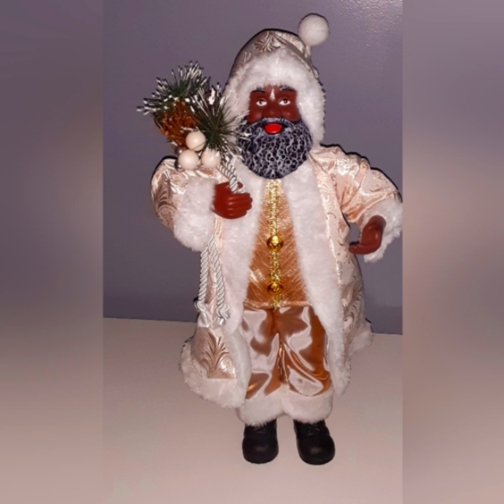 African American/Black Santa Claus Satin Gold & Cream Royal Robe